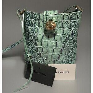 Brahmin Marley Blue Green Melbourne Croc Embossed Leather Crossbody Bag NWOT